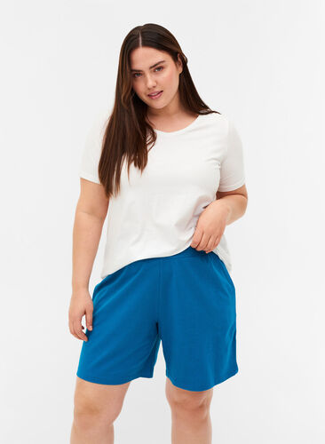 Losse katoenen shorts met zakjes, Fjord Blue, Model image number 0
