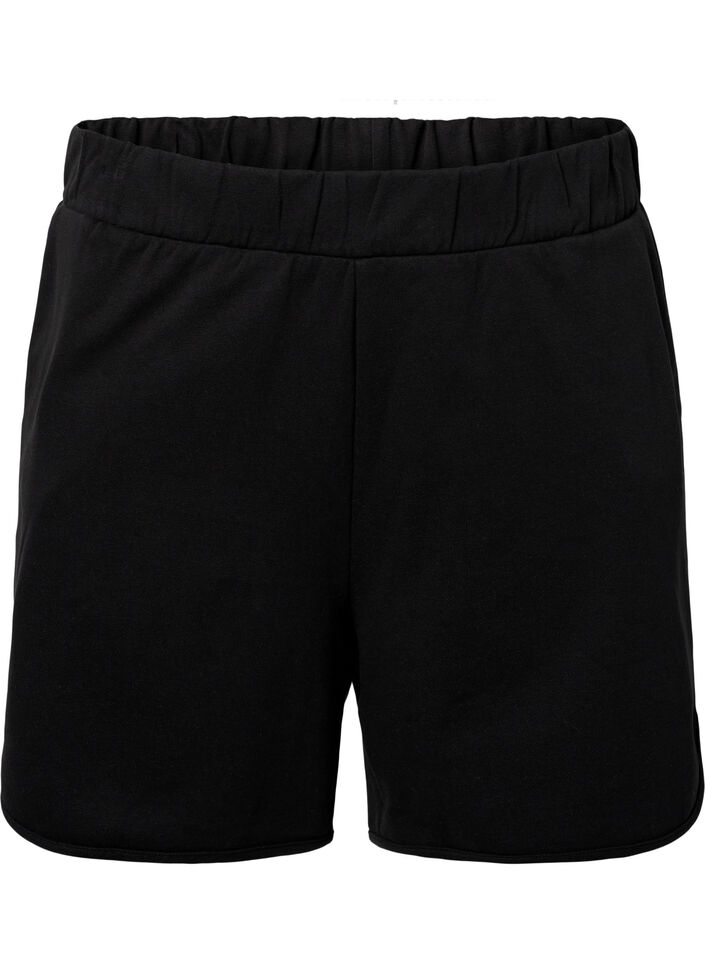Effen sweatshort met zakken, Black, Packshot image number 0