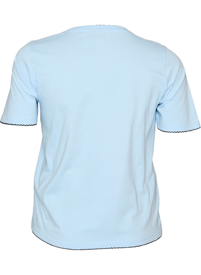 Katoenen T-shirt met golvende contrasterende randen, Blauw, Packshot image number 1