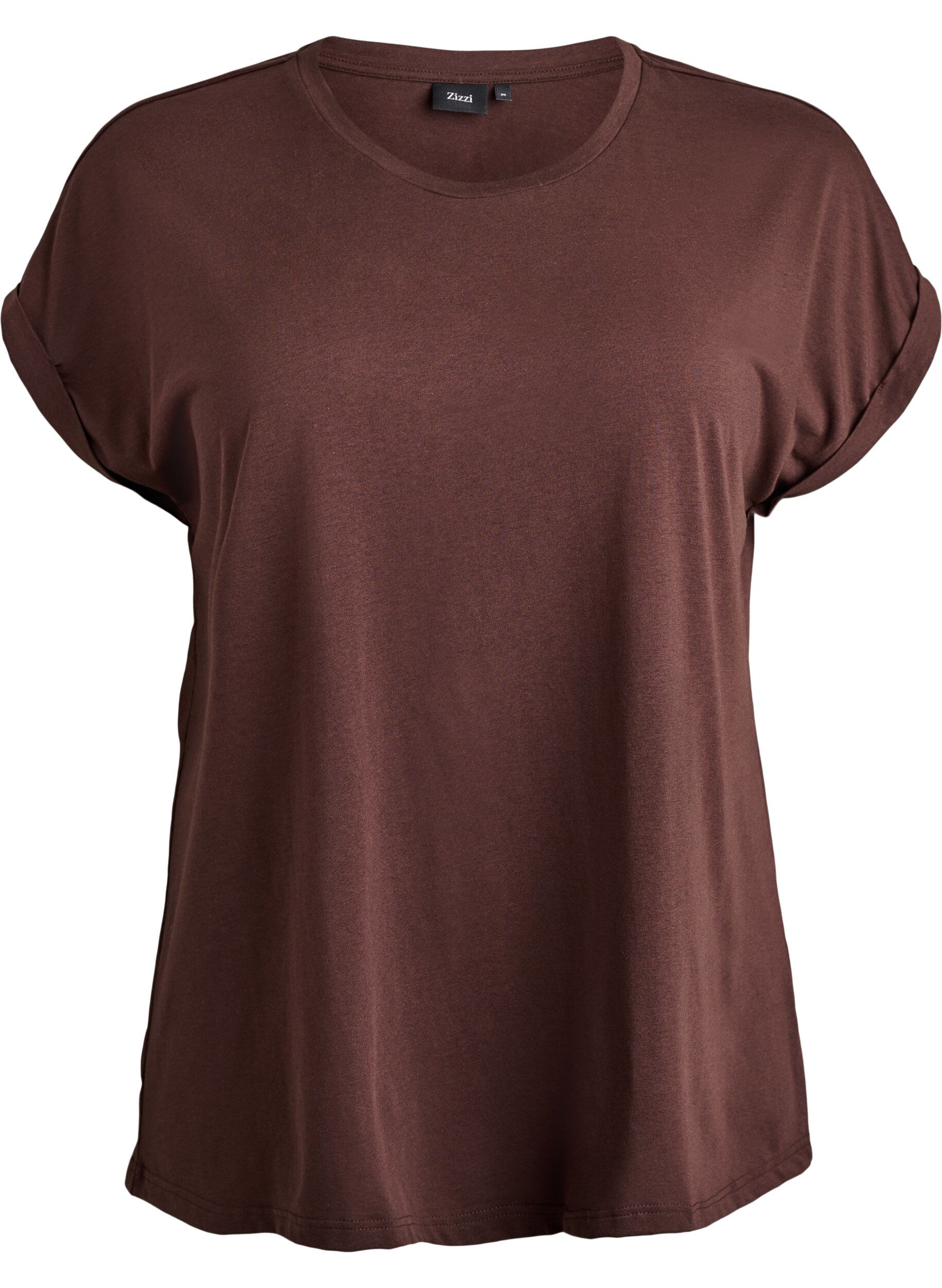 ZizziT-shirt met korte mouwen van katoenmix, Bruin, Packshot image number 0
