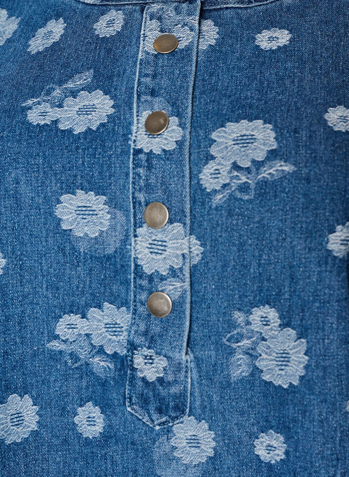 A-lijn denimjurk met bloemenpatroon, Blauw, Packshot image number 2