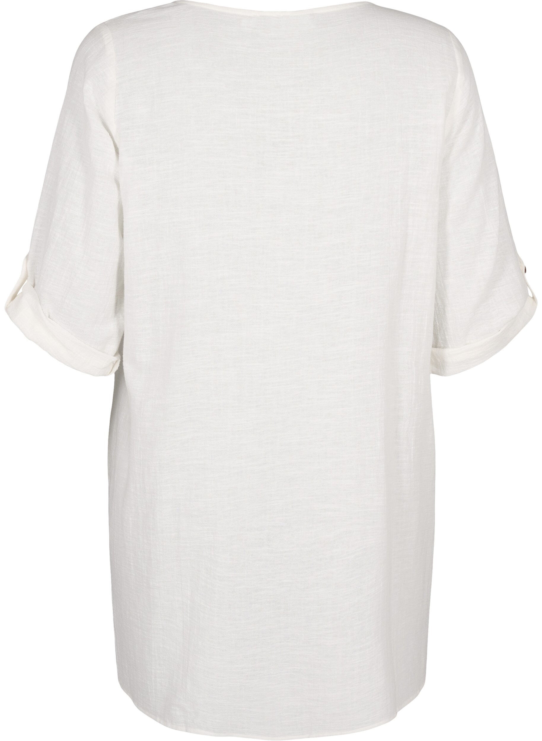 Zizzi Tuniek met 3/4 mouwen van katoenmix en linnen, Off-White, Packshot image number 1