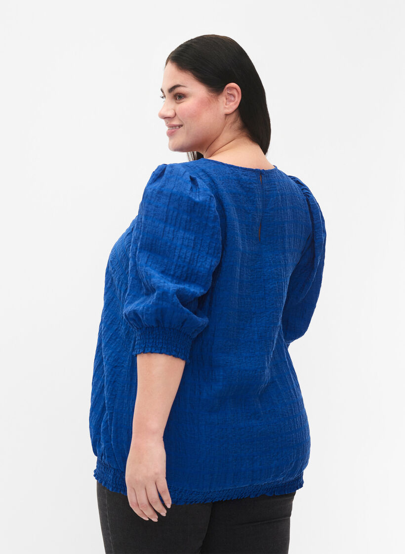 Smock blouse met lyocell (TENCEL™), Strong Blue, Model image number 1