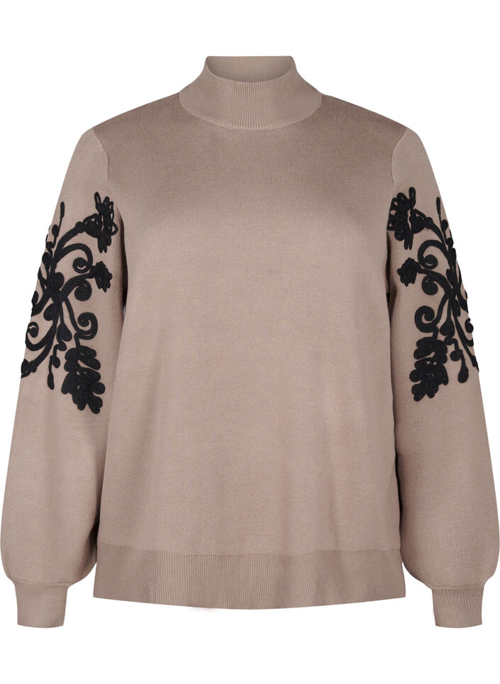Gebreide blouse met borduursel, Desert Taupe Comb, Packshot image number 0