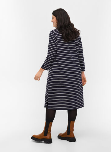 Gestreepte katoenen jurk met split, Blue Stripe, Model image number 1