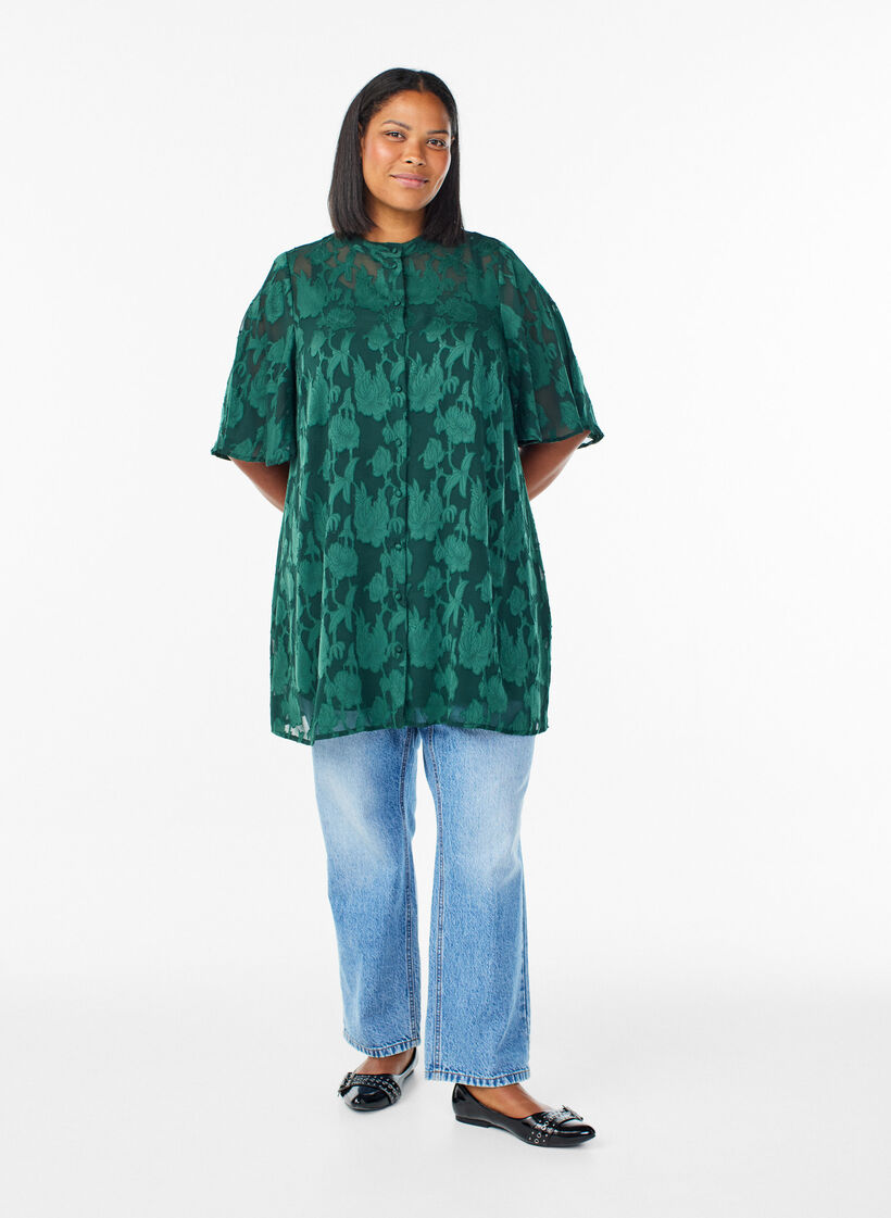 Korte A-lijn jurk met een bloemenpatroon, Groen, Model image number 1