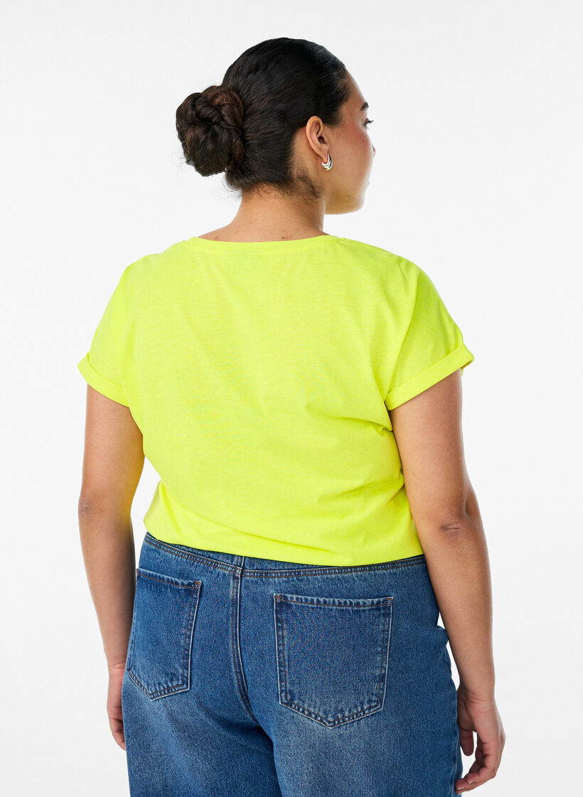 T-shirt van katoen in neon kleur, Geel, Model image number 2