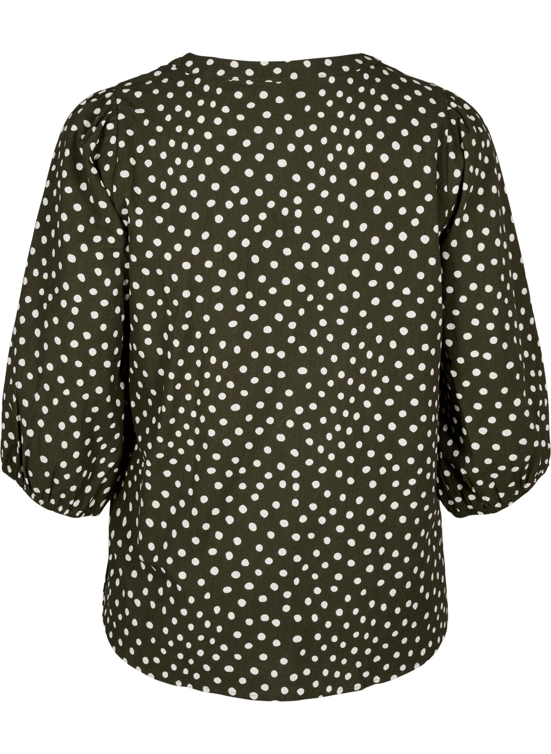 Zizzi Katoenen blouse met 3/4 mouwen en stippen, Forest Night Dot, Packshot image number 1
