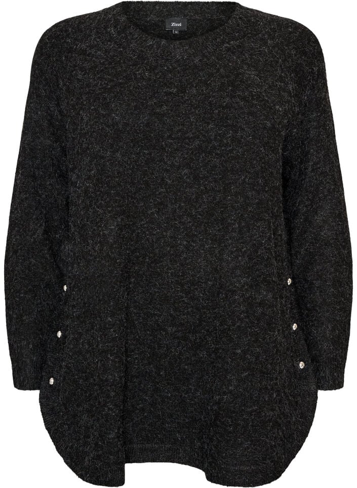 Lange gebreide blouse met balknopen, Grijs, Packshot image number 0