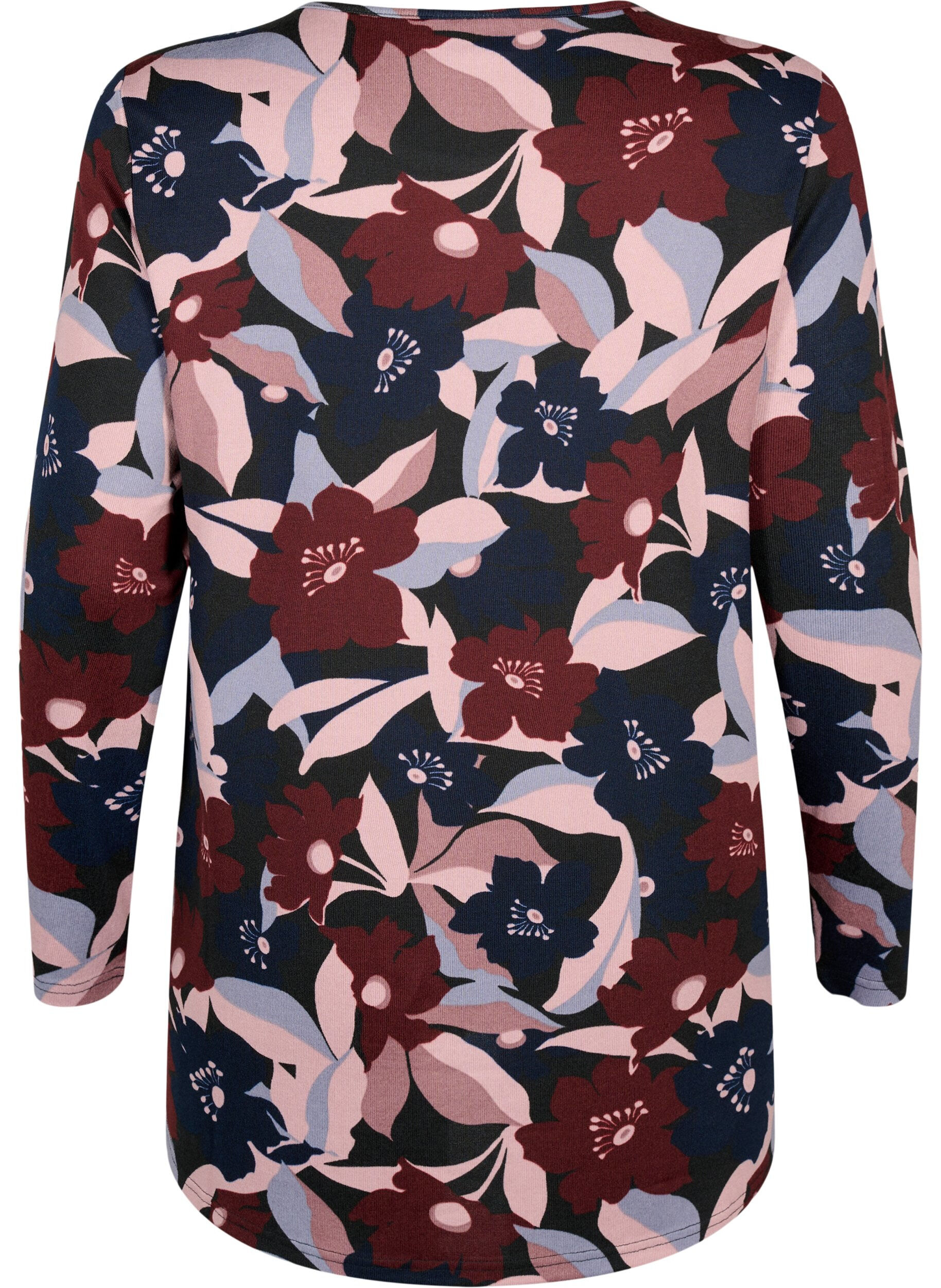 Zizzi Gebloemde blouse met lange mouwen, Black Rose Flower, Packshot image number 1