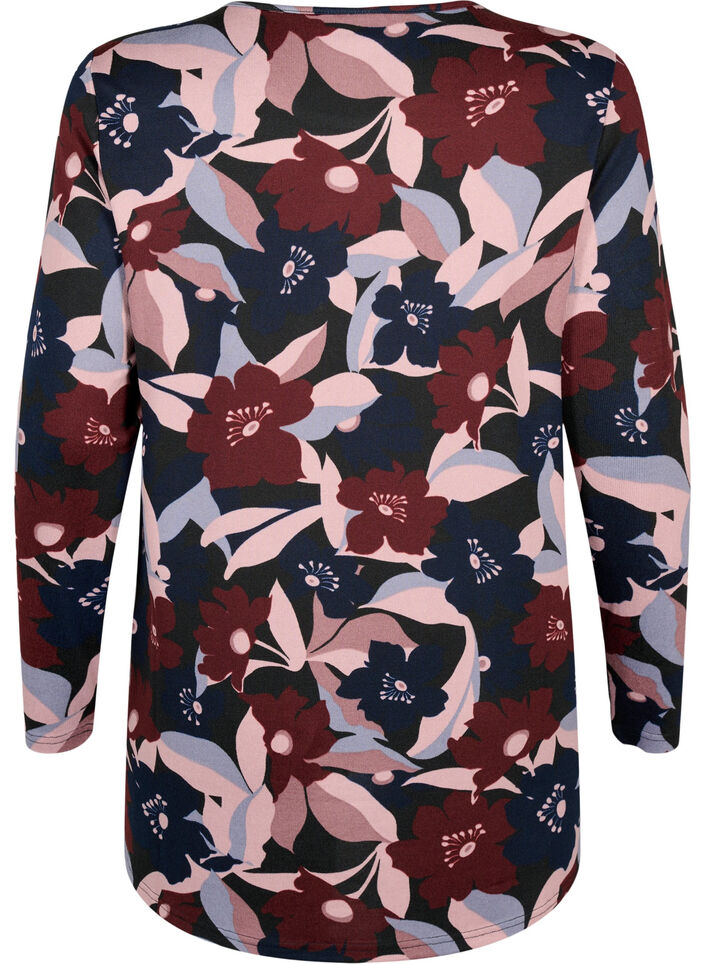 Gebloemde blouse met lange mouwen, Black Rose Flower, Packshot image number 1