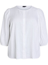 Shirtblouse in linnen en viscose met 3/4-mouwen, Wit