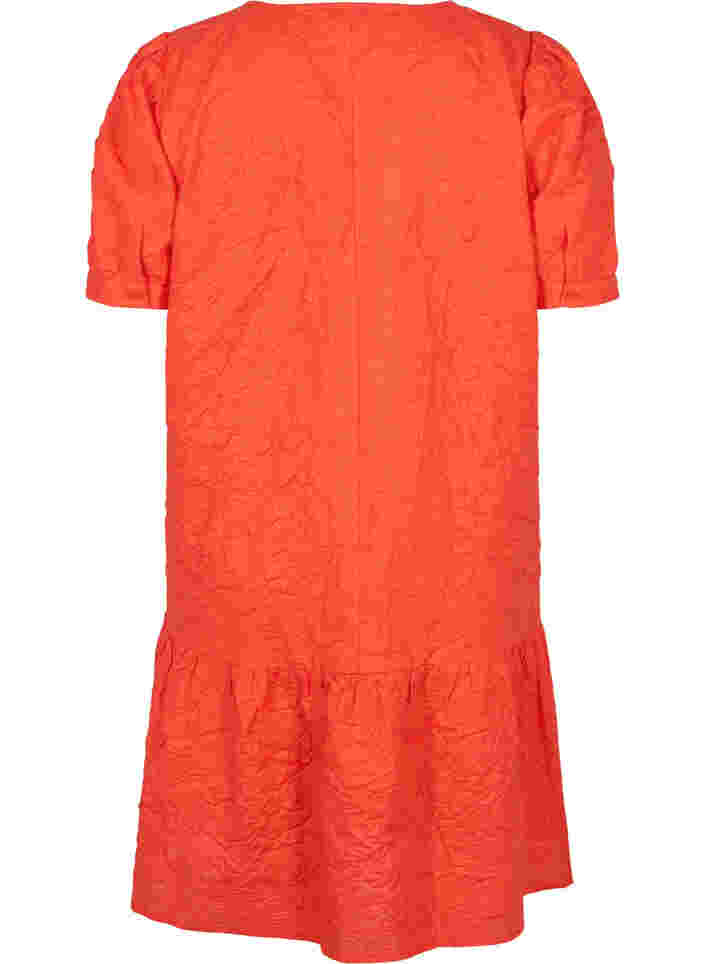 Gestructureerde jurk met korte pofmouwen, Mandarin Red, Packshot image number 1
