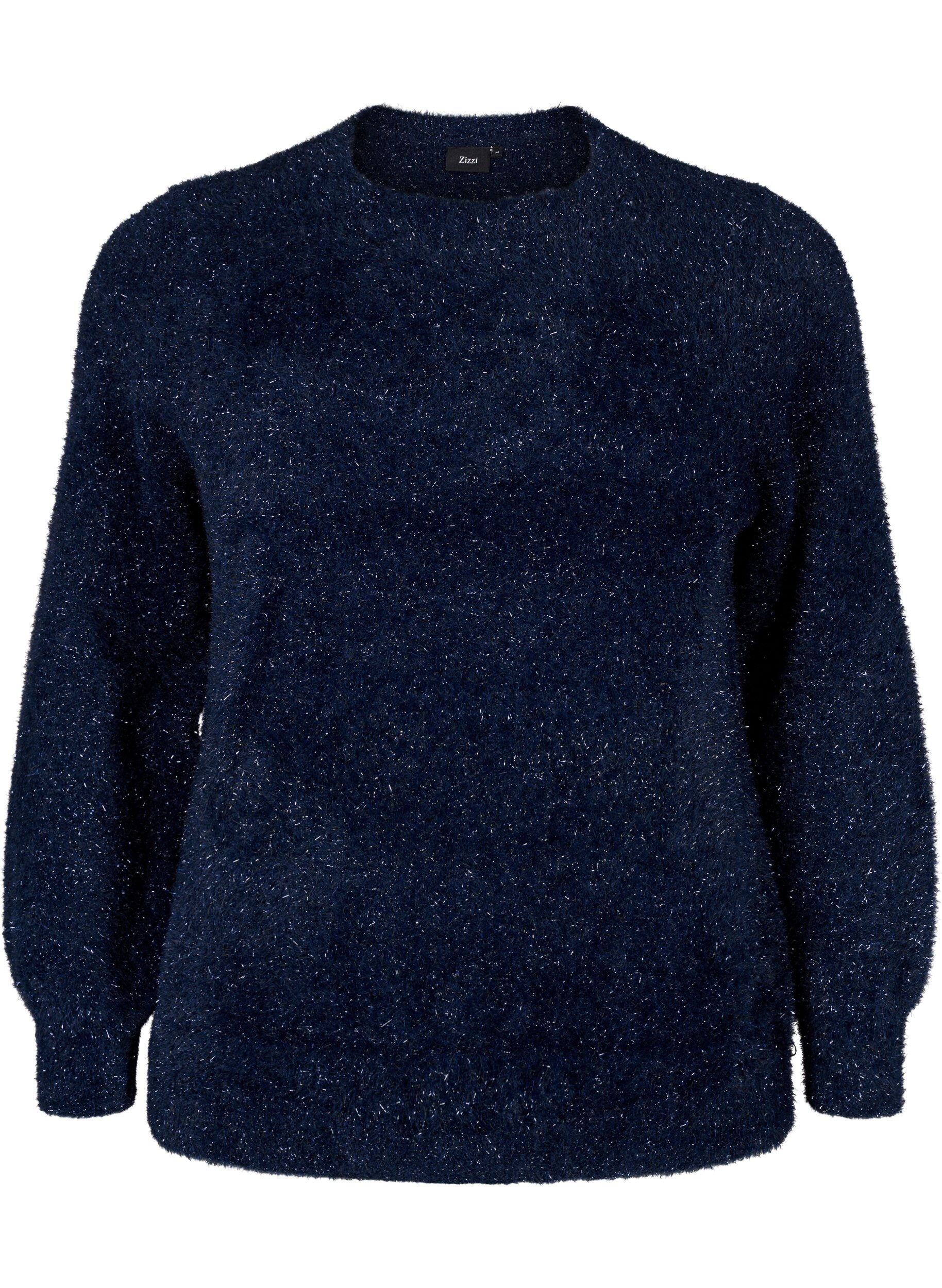 Zizzi Gebreide blouse met glitterdraad, Blauw, Packshot image number 0