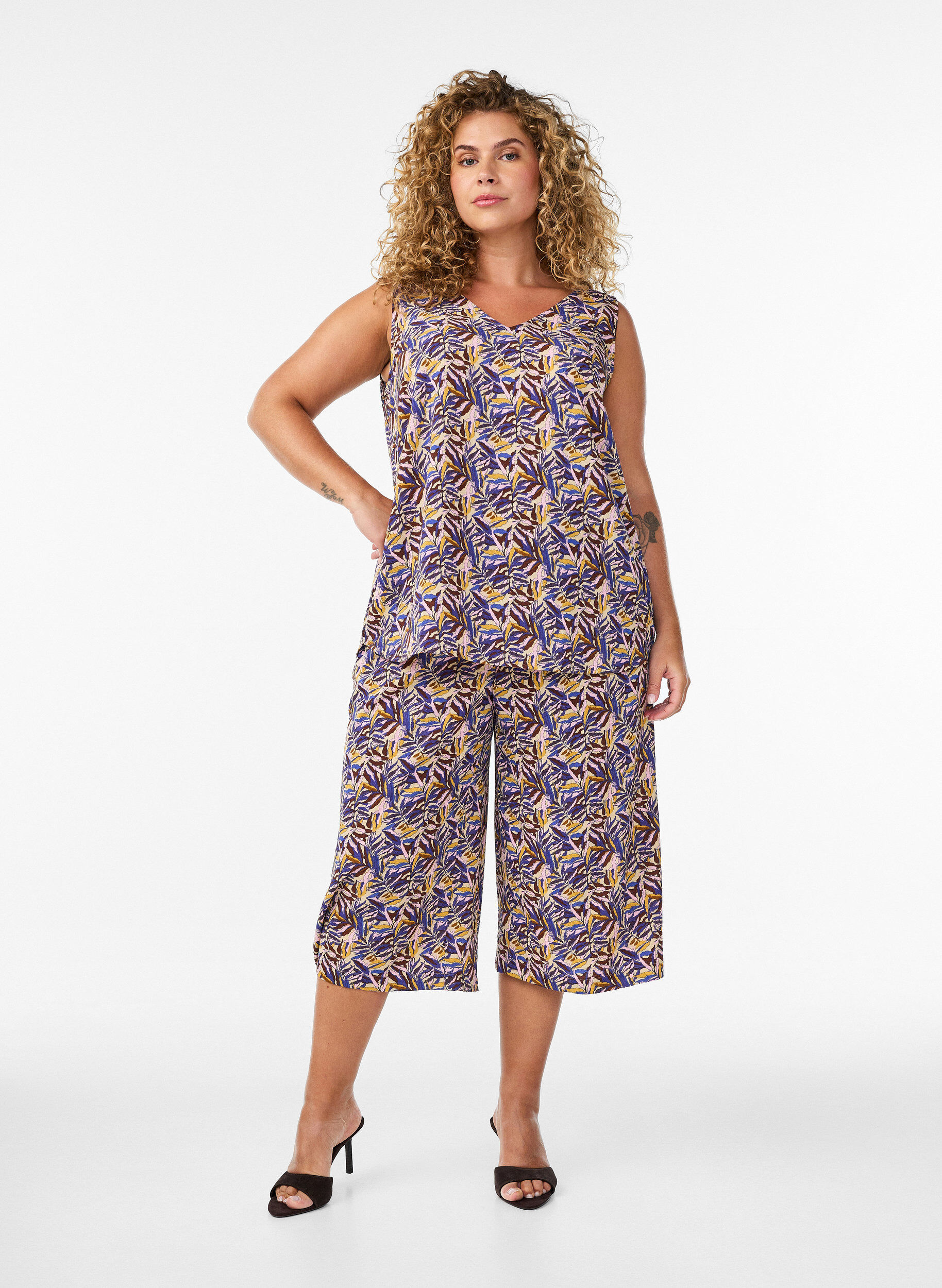 ZizziCulotte broek met print, Beige, Model image number 0