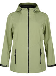 Korte softshell jas met zakken, Oil Green