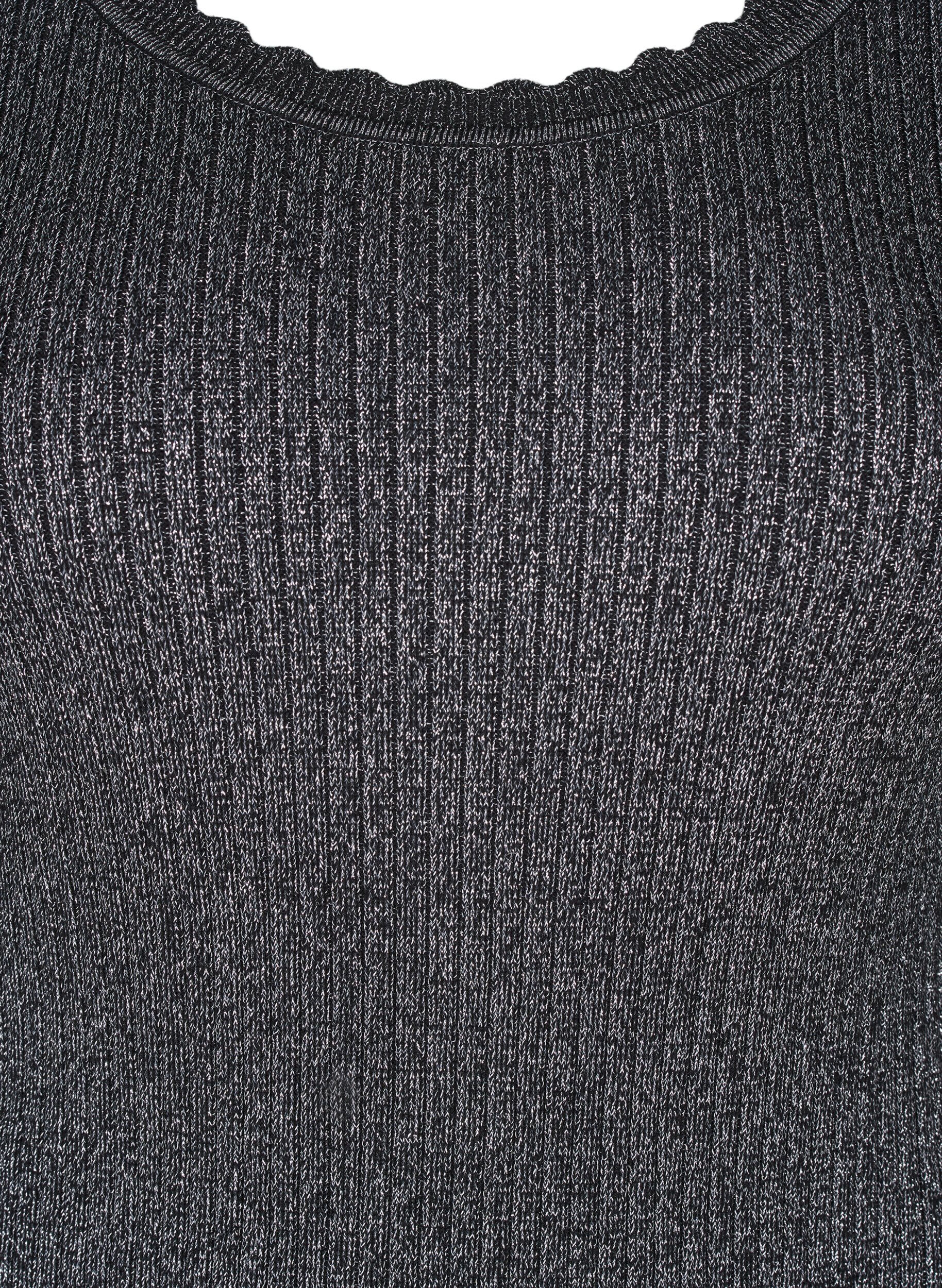 Zizzi Gebreide trui met strakke pasvorm en glitterdraad, Zwart, Packshot image number 2