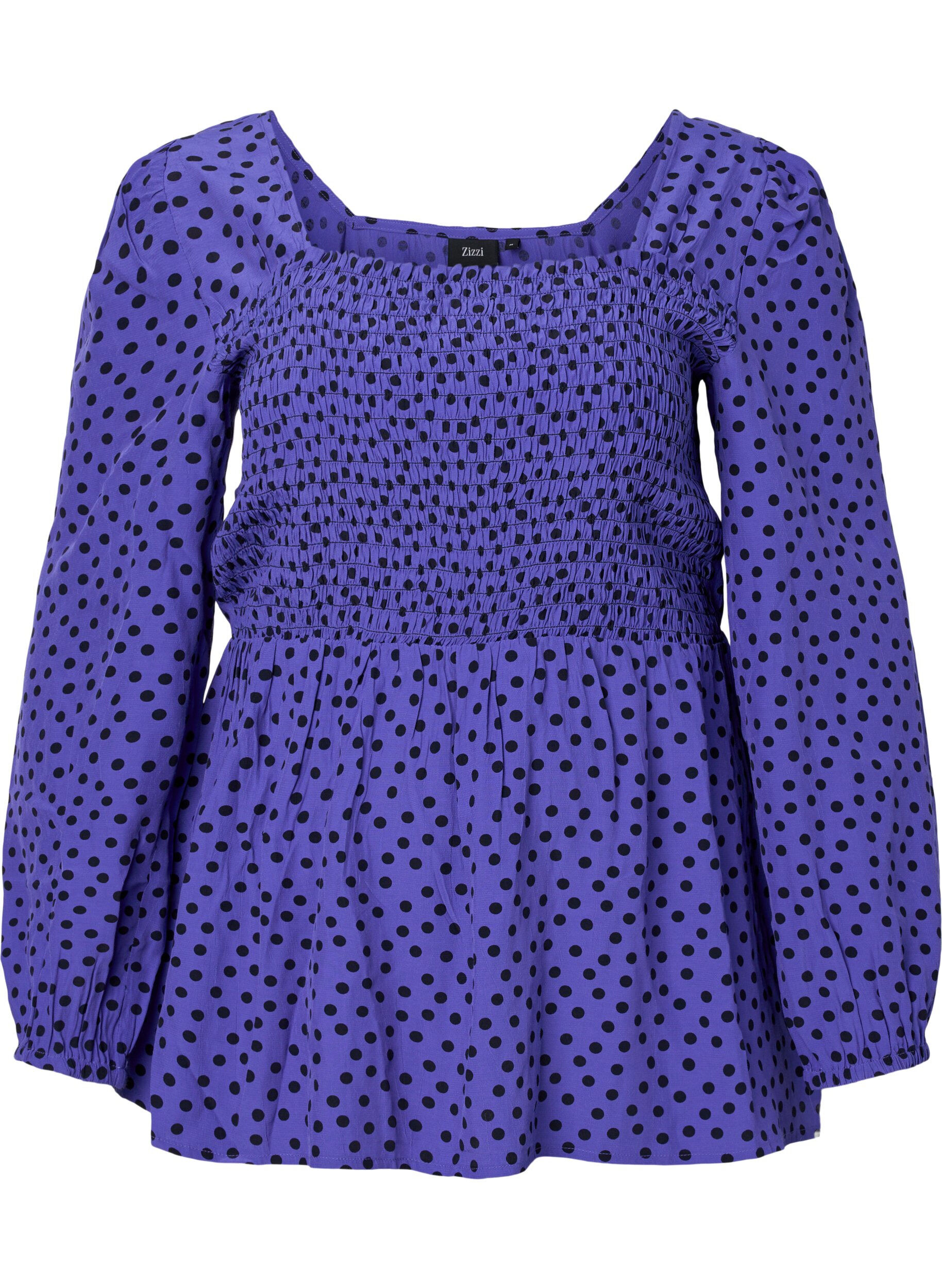 Zizzi Gestippelde viscose blouse met smok, R.Blue w. Black Dot, Packshot image number 0