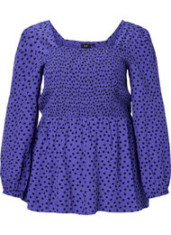 Gestippelde viscose blouse met smok, R.Blue w. Black Dot