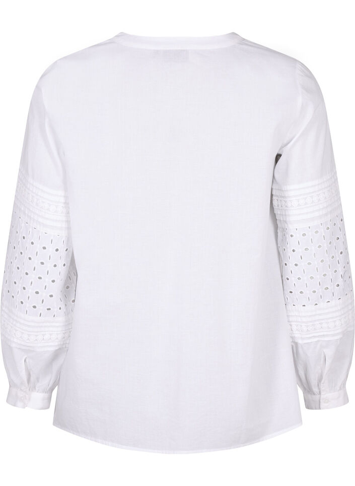 Blouse met lange mouwen en decoratieve details, Bright White, Packshot image number 1