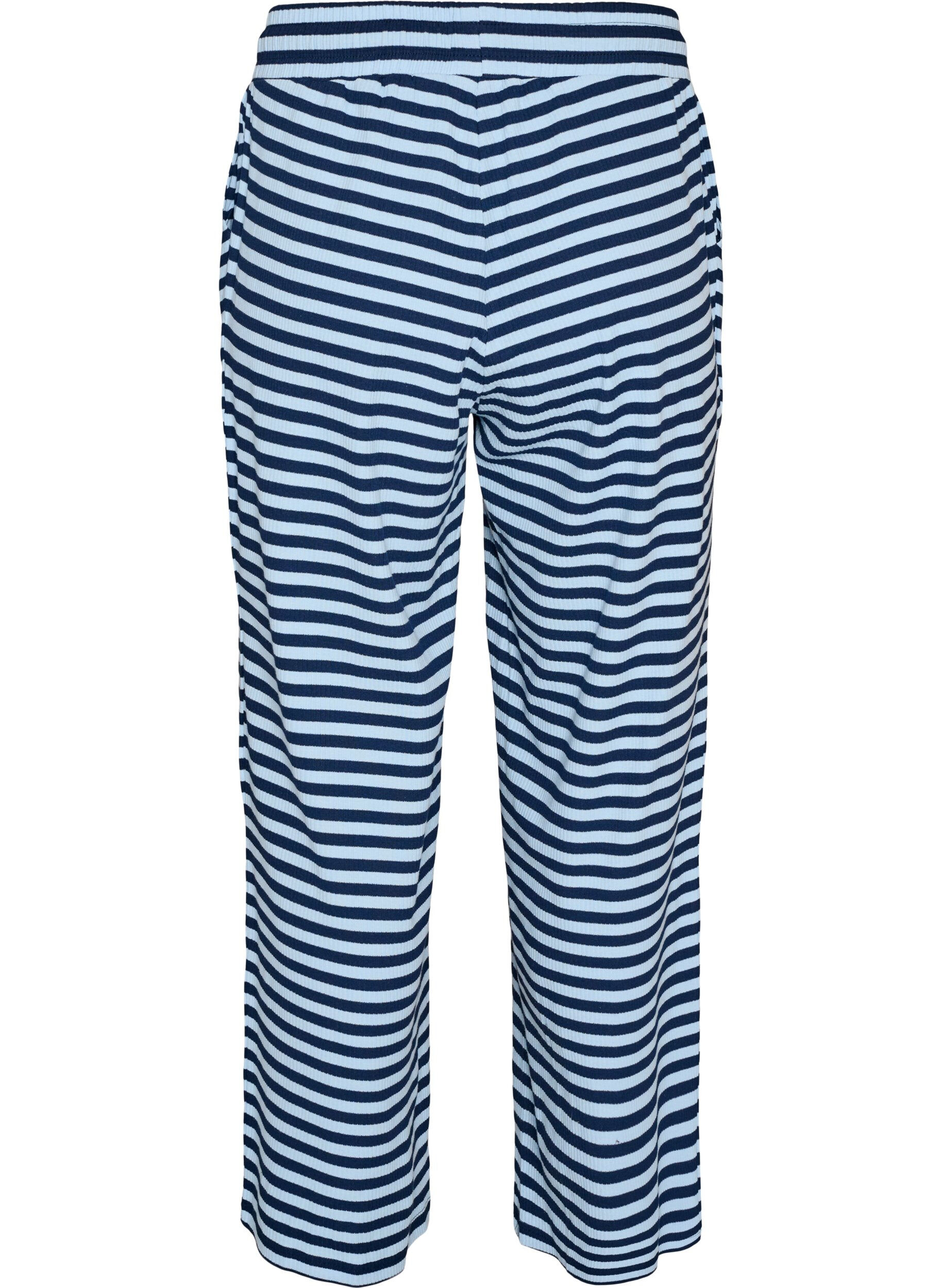 ZizziGestreepte pyjamabroek met een high waist en wijde pijpen, Blauw, Packshot image number 1