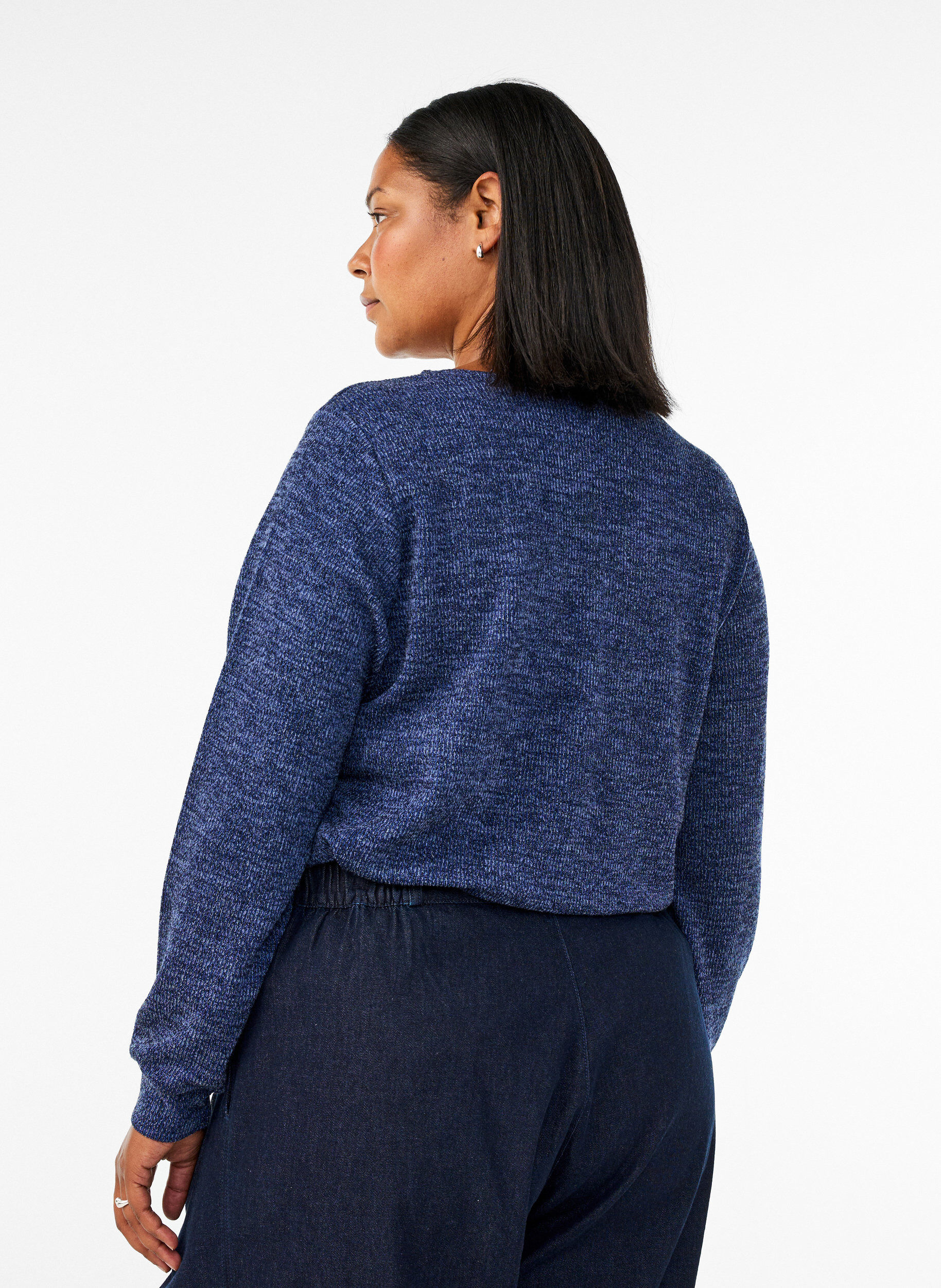 ZizziJersey blouse met V-hals en lange mouwen, Blauw, Model image number 2