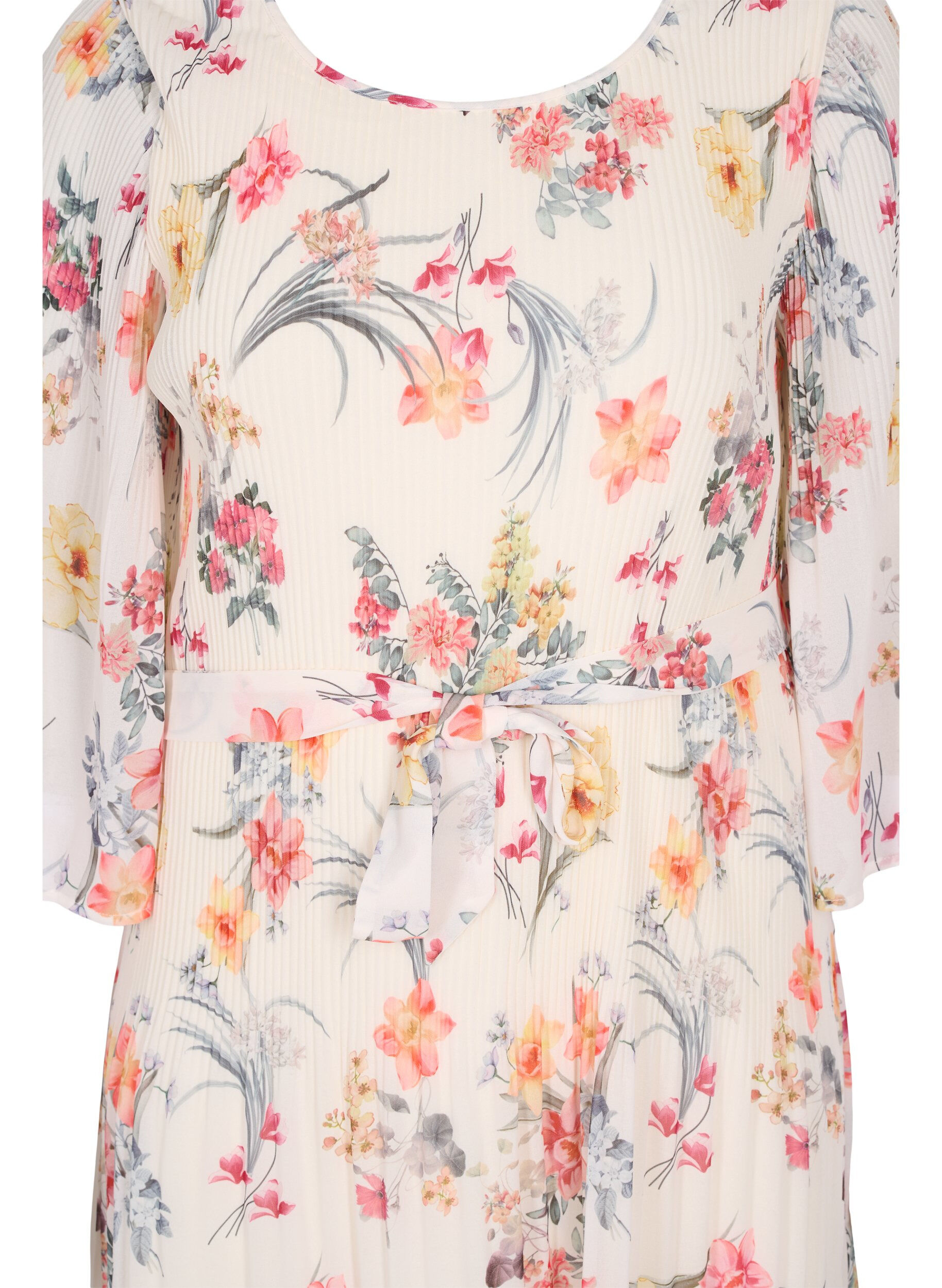 Zizzi Bedrukte geplooide jurk met bindband, Sugar Swizzle Flower, Packshot image number 2