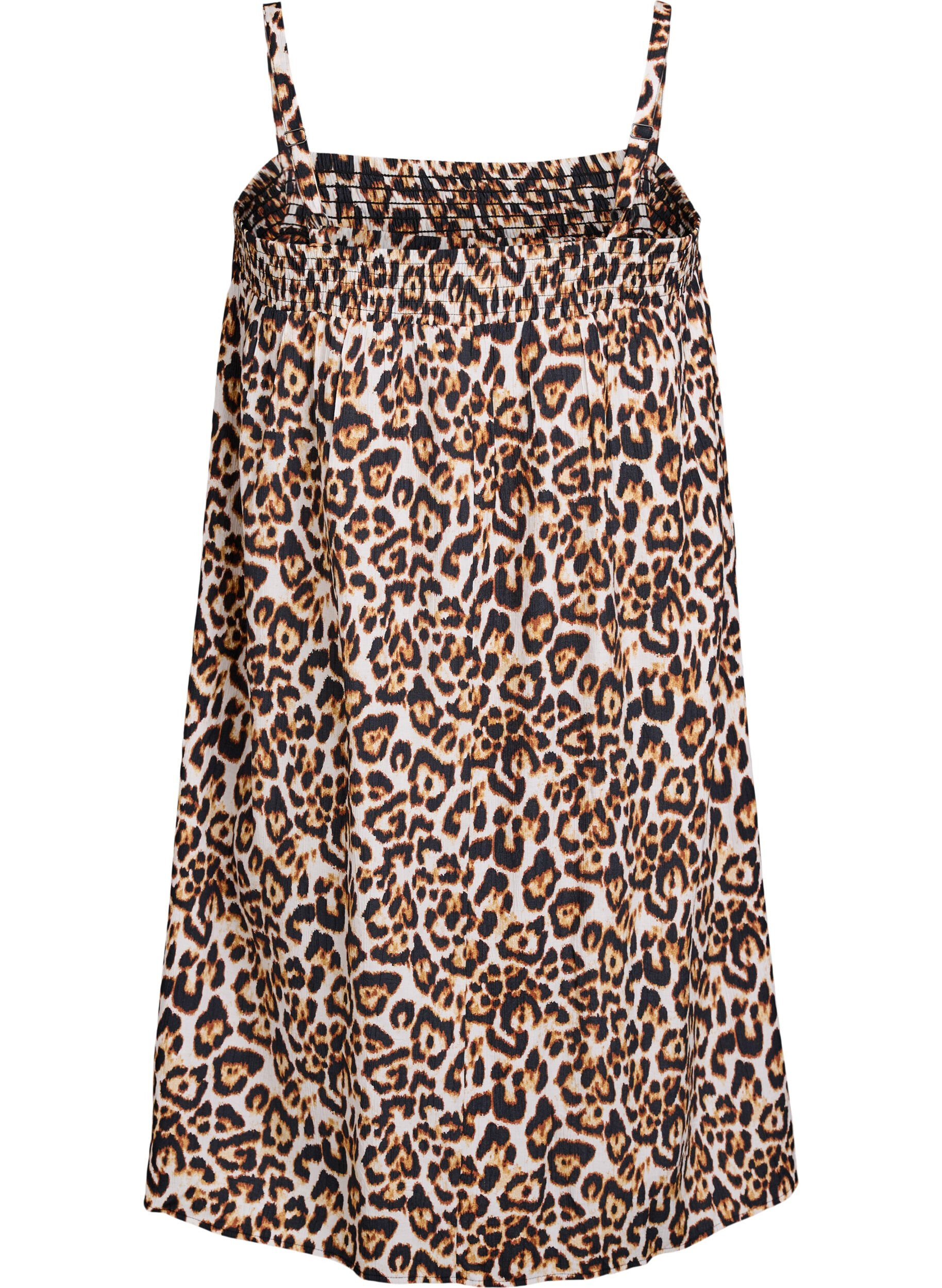 Zizzi Korte viscose jurk met spaghettibandjes, Beige, Packshot image number 1