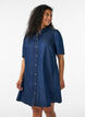 Denim jurk van lyocell met knopen en korte mouwen, Blauw, Model image number 1