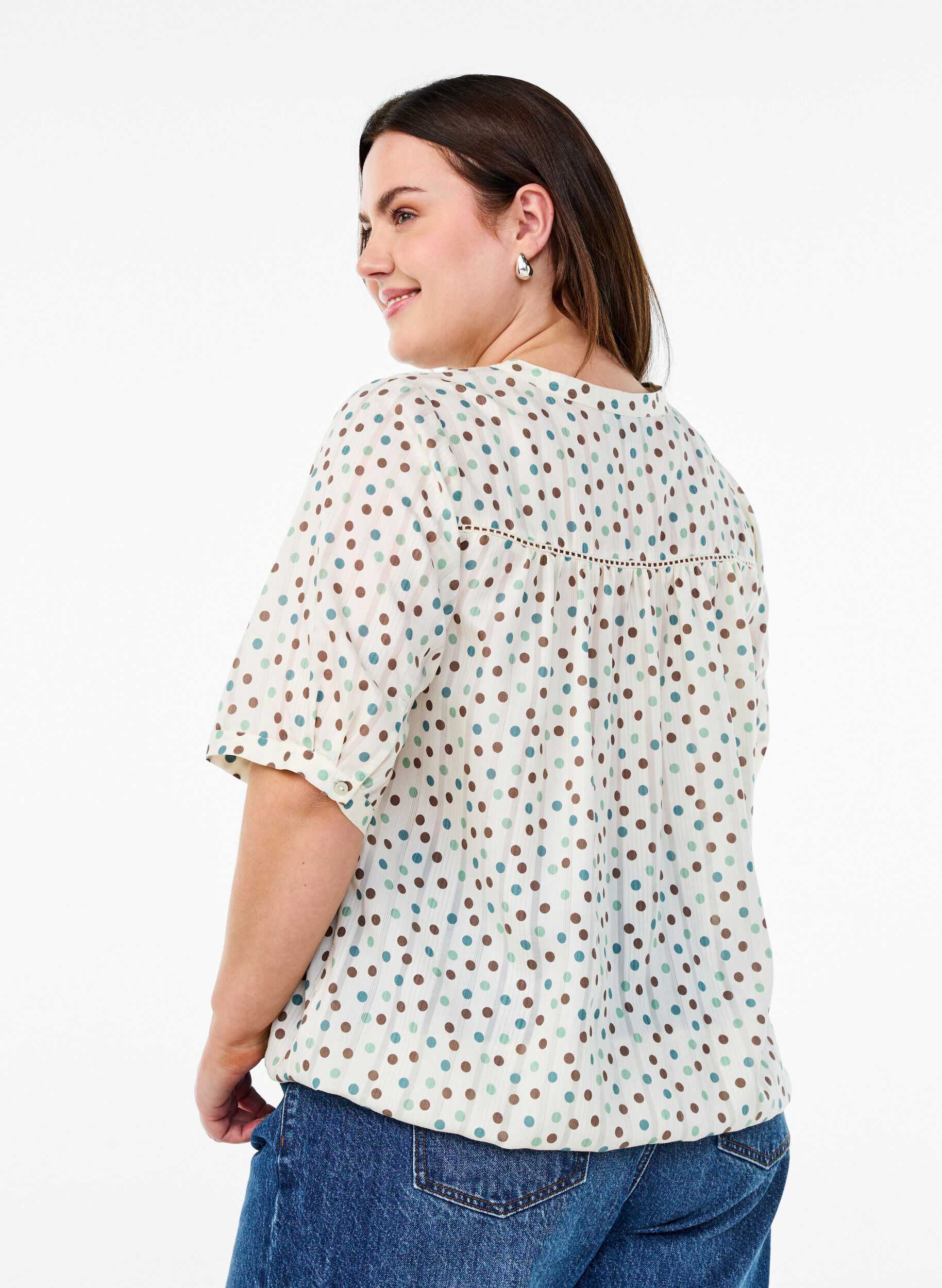 Zizzi Blouse met print en 1/2 mouwen, Wit, Model image number 2