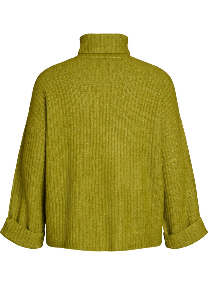 Gebreide top met col, Groen, Packshot image number 1