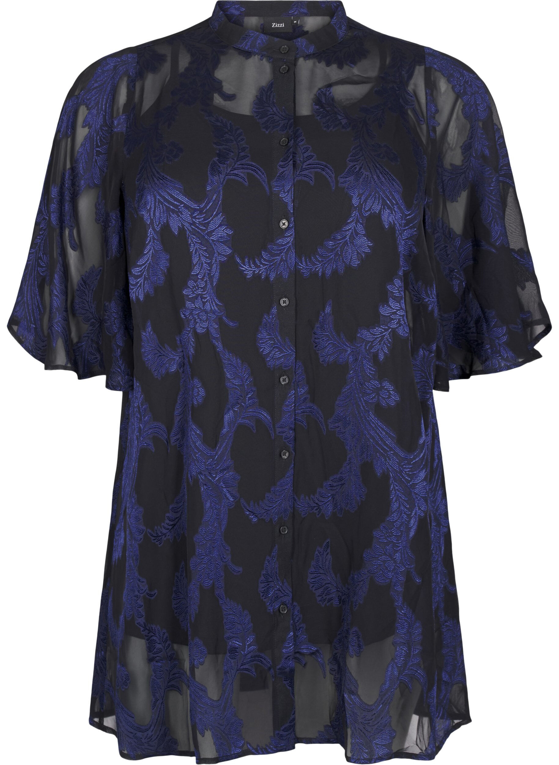 Zizzi Chiffon tuniek met jacquard patroon, Evening Blue, Packshot image number 0