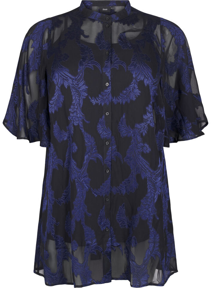 Chiffon tuniek met jacquard patroon, Evening Blue, Packshot image number 0