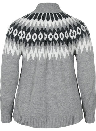 Gebreide trui met jacquard patroon, hoge hals en rits, Dark Grey Mel. Comb, Packshot image number 1