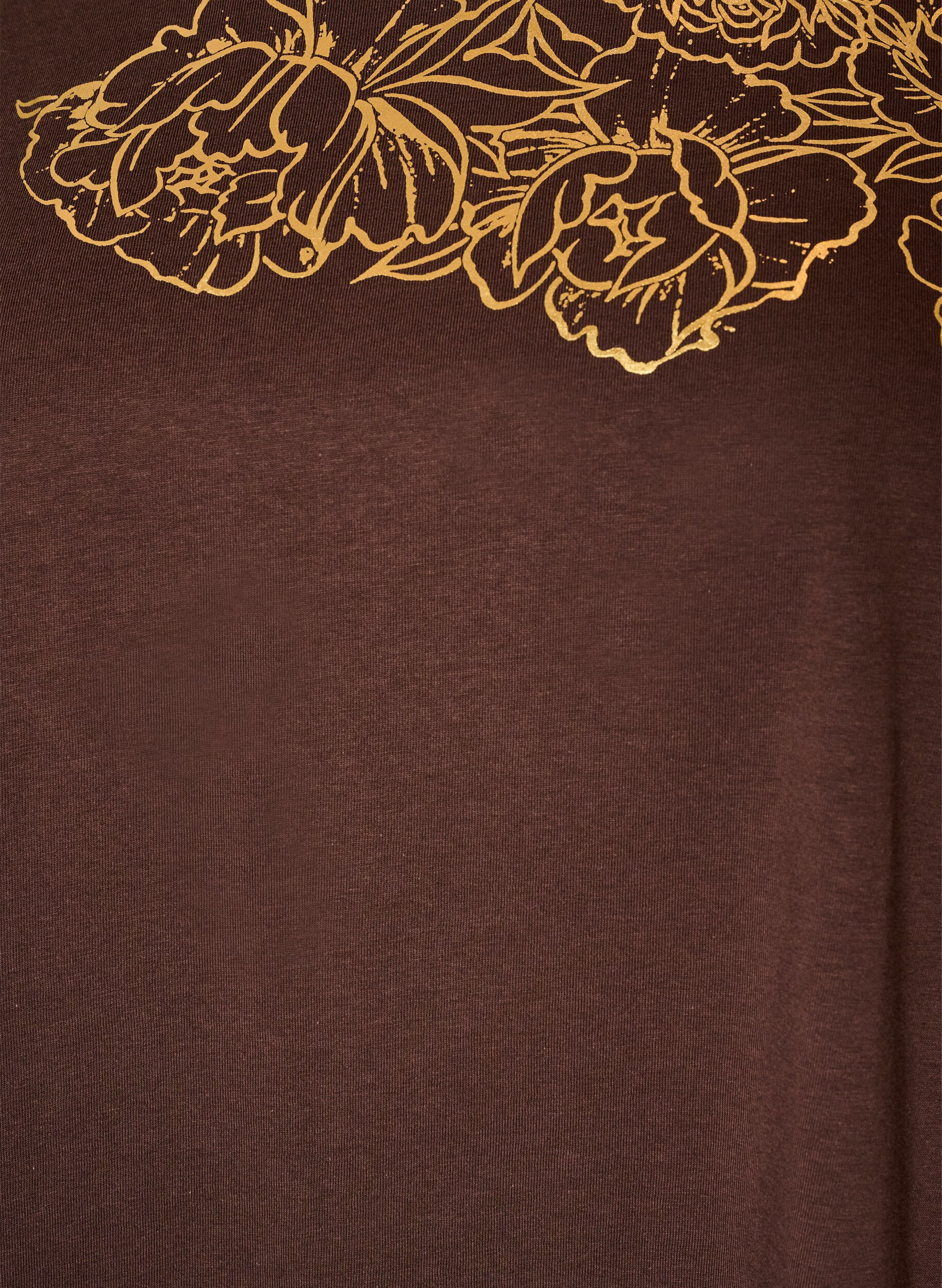 ZizziKatoenen T-shirt met bloemenprint, Bruin, Packshot image number 2