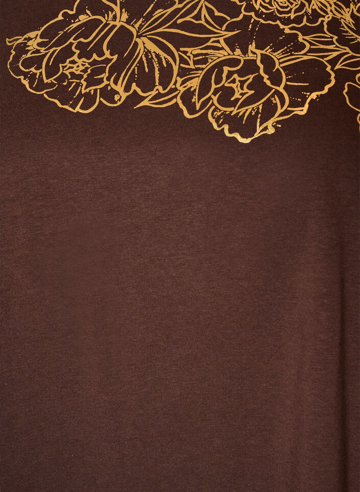 Katoenen T-shirt met bloemenprint, Bruin, Packshot image number 2