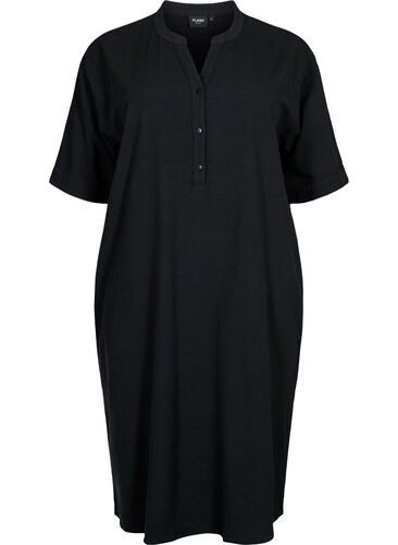 FLASH - Midi jurk met korte mouwen in katoen, Black, Packshot image number 0