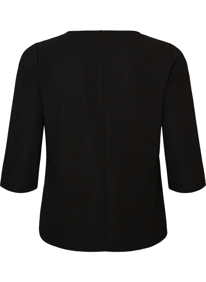 Blouse met asymmetrische drapering en 3/4-mouwen, Zwart, Packshot image number 1