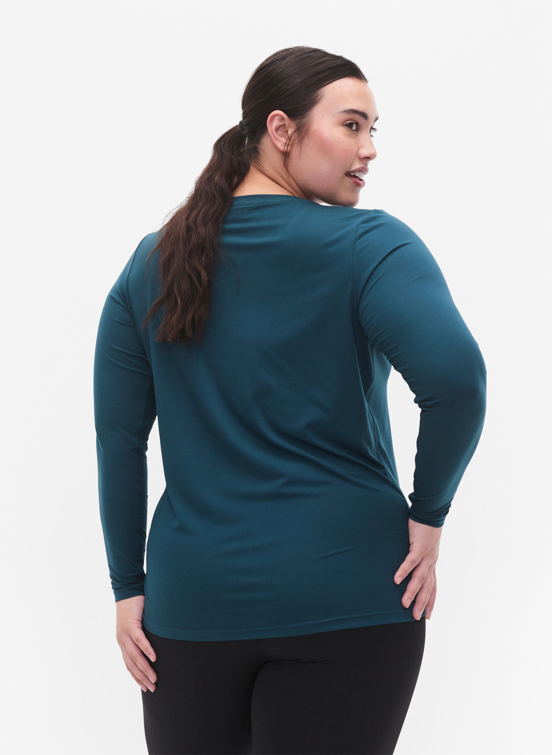 Zizzi Sport shirt met lange mouw, Deep Teal, Model image number 1
