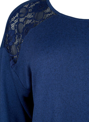Blouse met 3/4 mouwen en kanten detail, Medieval Blue Mel., Packshot image number 2