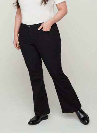Ellen bootcut jeans met hoge taille, Black, Model image number 2