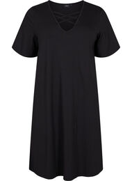 Nachthemd met korte mouwen en v-hals, Black