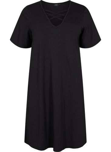 Nachthemd met korte mouwen en v-hals, Black, Packshot image number 0