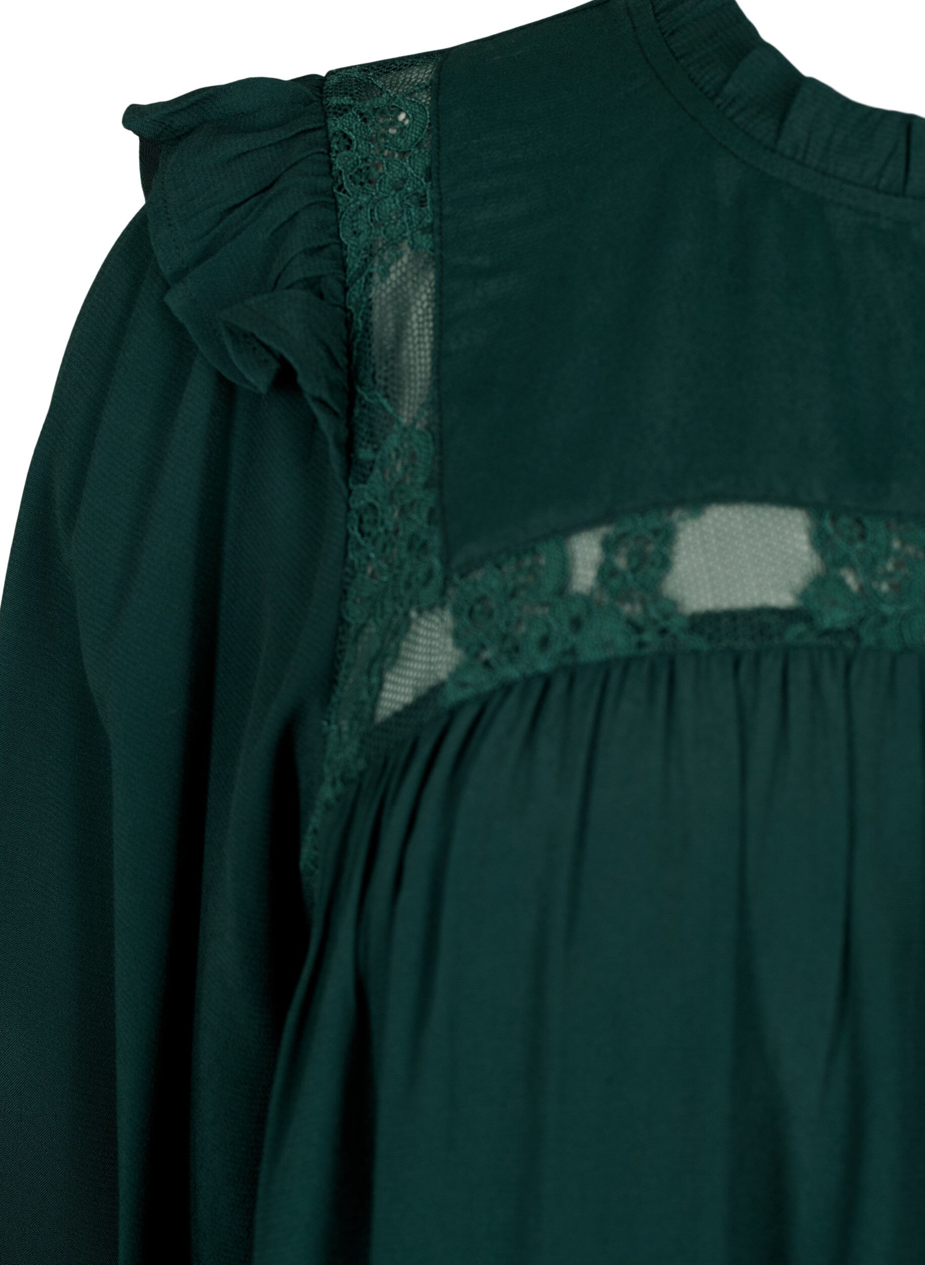 Zizzi Viscose blouse met ruches en kant, Scarab, Packshot image number 3