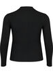 Geribde blouse met lange mouwen en gaatjes, Black, Packshot image number 1