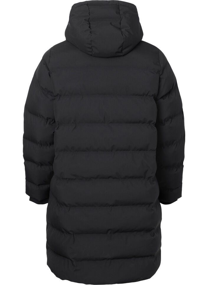 Pufferjas met capuchon en zakken, Zwart, Packshot image number 1