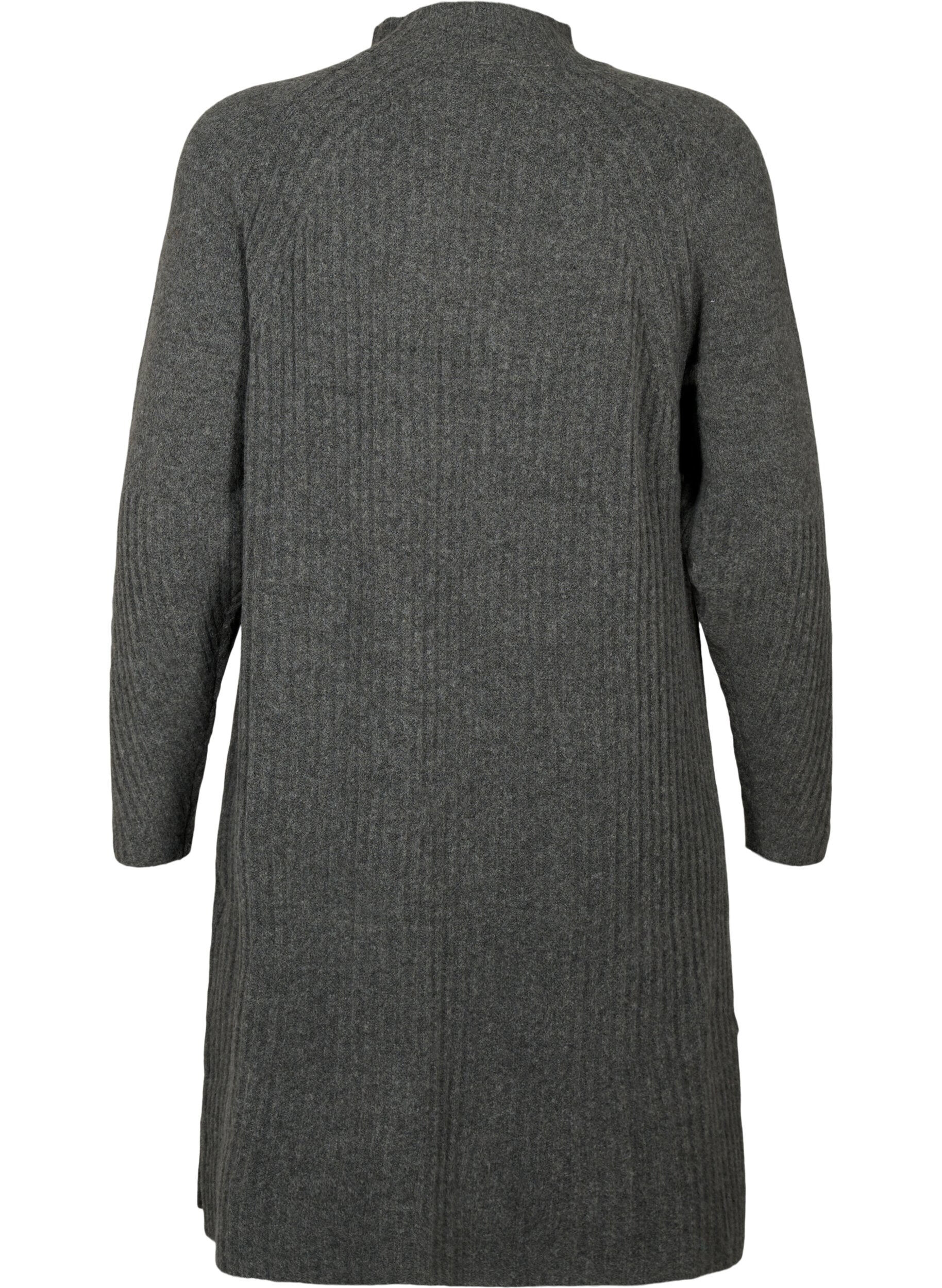 Zizzi Ribbed Knit Dress met col, Dark Grey Melange, Packshot image number 1