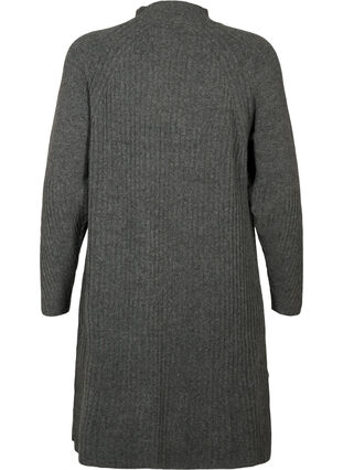 Ribbed Knit Dress met col, Dark Grey Melange, Packshot image number 1