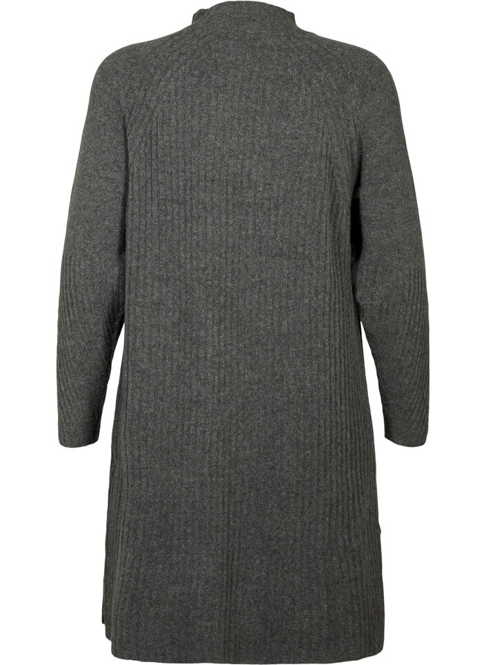 Ribbed Knit Dress met col, Dark Grey Melange, Packshot image number 1