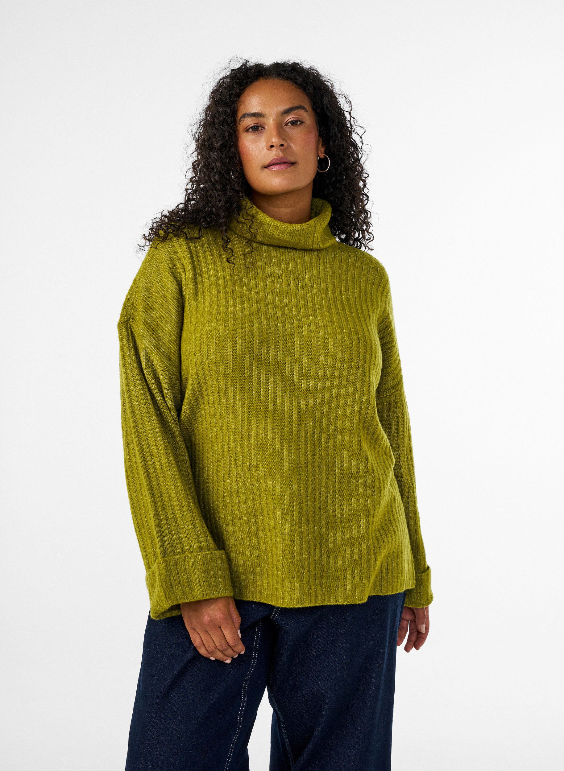 ZizziGebreide top met col, Groen, Model image number 0